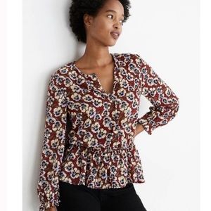 Madewell Pansy Floral Ruffle Drawstring Blouse